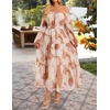 ZESICA Womens Long Sleeve Off Shoulder Floral Maxi Dress | Chiffon Dress,Fall Dresses,Wedding Guest Dress,Cocktail Party Dresses,Side Pockets,A Line Flowy Dresses,High Waisted Dress(Brown)