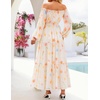 ZESICA Womens Long Sleeve Off Shoulder Floral Maxi Dress | Chiffon Dress,Fall Dresses,Wedding Guest Dress,Cocktail Party Dresses,Side Pockets,A Line Flowy Dresses,High Waisted Dress(Apricot)
