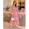 ZESICA Womens Long Sleeve Off Shoulder Floral Maxi Dress | Chiffon Dress,Fall Dresses,Wedding Guest Dress,Cocktail Party Dresses,Side Pockets,A Line Flowy Dresses,High Waisted Dress(Light Pink)