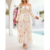 ZESICA Womens Long Sleeve Off Shoulder Floral Maxi Dress | Chiffon Dress,Fall Dresses,Wedding Guest Dress,Cocktail Party Dresses,Side Pockets,A Line Flowy Dresses,High Waisted Dress(Apricot)