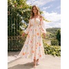 ZESICA Womens Long Sleeve Off Shoulder Floral Maxi Dress | Chiffon Dress,Fall Dresses,Wedding Guest Dress,Cocktail Party Dresses,Side Pockets,A Line Flowy Dresses,High Waisted Dress(Apricot)