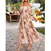 ZESICA Womens Long Sleeve Off Shoulder Floral Maxi Dress | Chiffon Dress,Fall Dresses,Wedding Guest Dress,Cocktail Party Dresses,Side Pockets,A Line Flowy Dresses,High Waisted Dress(Brown)