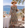 ZESICA Womens Long Sleeve Off Shoulder Floral Maxi Dress | Chiffon Dress,Fall Dresses,Wedding Guest Dress,Cocktail Party Dresses,Side Pockets,A Line Flowy Dresses,High Waisted Dress(Green)