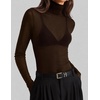 ZESICA Women’s Mesh Sheer Turtleneck Long Sleeve Shirts | See Through Fitted Blouses, Sexy Cute T-Shirts, Going Out Tops, Date Night Party Clubwear Shirts, 2026 Fall Layering Outfits(Coffee)