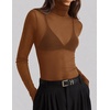 ZESICA Women’s Mesh Sheer Turtleneck Long Sleeve Shirts | See Through Fitted Blouses, Sexy Cute T-Shirts, Going Out Tops, Date Night Party Clubwear Shirts, 2026 Fall Layering Outfits(Caramel)