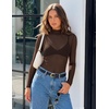 ZESICA Women’s Mesh Sheer Turtleneck Long Sleeve Shirts | See Through Fitted Blouses, Sexy Cute T-Shirts, Going Out Tops, Date Night Party Clubwear Shirts, 2026 Fall Layering Outfits(Coffee)