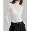 ZESICA Women’s Mesh Sheer Turtleneck Long Sleeve Shirts | See Through Fitted Blouses, Sexy Cute T-Shirts, Going Out Tops, Date Night Party Clubwear Shirts, 2026 Fall Layering Outfits(White)