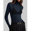 ZESICA Women’s Mesh Sheer Turtleneck Long Sleeve Shirts | See Through Fitted Blouses, Sexy Cute T-Shirts, Going Out Tops, Date Night Party Clubwear Shirts, 2026 Fall Layering Outfits(Navy)