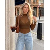 ZESICA Women’s Mesh Sheer Turtleneck Long Sleeve Shirts | See Through Fitted Blouses, Sexy Cute T-Shirts, Going Out Tops, Date Night Party Clubwear Shirts, 2026 Fall Layering Outfits(Caramel)