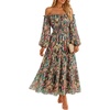 ZESICA Womens Long Sleeve Off Shoulder Floral Maxi Dress | Chiffon Dress,Fall Dresses,Wedding Guest Dress,Cocktail Party Dresses,Side Pockets,A Line Flowy Dresses,High Waisted Dress(Green)