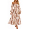 ZESICA Womens Long Sleeve Off Shoulder Floral Maxi Dress | Chiffon Dress,Fall Dresses,Wedding Guest Dress,Cocktail Party Dresses,Side Pockets,A Line Flowy Dresses,High Waisted Dress(Brown)