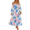 ZESICA Womens Long Sleeve Off Shoulder Floral Maxi Dress | Chiffon Dress,Fall Dresses,Wedding Guest Dress,Cocktail Party Dresses,Side Pockets,A Line Flowy Dresses,High Waisted Dress(White)