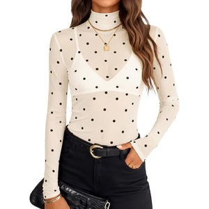 ZESICA Women’s Mesh Sheer Turtleneck Long Sleeve Shirts | See Through Fitted Blouses, Sexy Cute T-Shirts, Going Out Tops, Date Night Party Clubwear Shirts, 2026 Fall Layering Outfits(Dotivory)