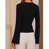 ZESICA Women’s Bell Long Sleeve Wrap Top Elegant Business Casual Outfits | 2026 Trendy Fall Fashion Clothes, Asymmetrical V Neck Shirts, Slim Fit Ruched Top, Metal Buckle, Work Office Dressy Blouse(Black)