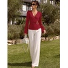 ZESICA Women’s Bell Long Sleeve Wrap Top Elegant Business Casual Outfits | 2026 Trendy Fall Fashion Clothes, Asymmetrical V Neck Shirts, Slim Fit Ruched Top, Metal Buckle, Work Office Dressy Blouse(Red)