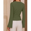 ZESICA Women’s Bell Long Sleeve Wrap Top Elegant Business Casual Outfits | 2026 Trendy Fall Fashion Clothes, Asymmetrical V Neck Shirts, Slim Fit Ruched Top, Metal Buckle, Work Office Dressy Blouse(Armygreen)