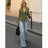 ZESICA Women’s Bell Long Sleeve Wrap Top Elegant Business Casual Outfits | 2026 Trendy Fall Fashion Clothes, Asymmetrical V Neck Shirts, Slim Fit Ruched Top, Metal Buckle, Work Office Dressy Blouse(Armygreen)