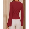 ZESICA Women’s Bell Long Sleeve Wrap Top Elegant Business Casual Outfits | 2026 Trendy Fall Fashion Clothes, Asymmetrical V Neck Shirts, Slim Fit Ruched Top, Metal Buckle, Work Office Dressy Blouse(Red)