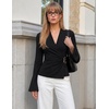 ZESICA Women’s Bell Long Sleeve Wrap Top Elegant Business Casual Outfits | 2026 Trendy Fall Fashion Clothes, Asymmetrical V Neck Shirts, Slim Fit Ruched Top, Metal Buckle, Work Office Dressy Blouse(Black)