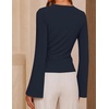ZESICA Women’s Bell Long Sleeve Wrap Top Elegant Business Casual Outfits | 2026 Trendy Fall Fashion Clothes, Asymmetrical V Neck Shirts, Slim Fit Ruched Top, Metal Buckle, Work Office Dressy Blouse(Navy)
