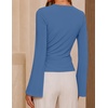 ZESICA Women’s Bell Long Sleeve Wrap Top Elegant Business Casual Outfits | 2026 Trendy Fall Fashion Clothes, Asymmetrical V Neck Shirts, Slim Fit Ruched Top, Metal Buckle, Work Office Dressy Blouse(Dustyblue)