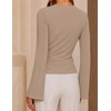 ZESICA Women’s Bell Long Sleeve Wrap Top Elegant Business Casual Outfits | 2026 Trendy Fall Fashion Clothes, Asymmetrical V Neck Shirts, Slim Fit Ruched Top, Metal Buckle, Work Office Dressy Blouse(Lightcamel)