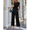 ZESICA Women’s Summer 2 Piece Sets Casual Work Office Pant Outfits | Short Sleeve Knit Belted Tops and Wide Leg Pants, Daily Vacation Matching Set, Business Pantsuits, Fashion Clothes(Black)