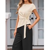 ZESICA Women’s Summer 2 Piece Sets Casual Work Office Pant Outfits | Short Sleeve Knit Belted Tops and Wide Leg Pants, Daily Vacation Matching Set, Business Pantsuits, Fashion Clothes(Apricot)