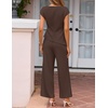 ZESICA Women’s Summer 2 Piece Sets Casual Work Office Pant Outfits | Short Sleeve Knit Belted Tops and Wide Leg Pants, Daily Vacation Matching Set, Business Pantsuits, Fashion Clothes(Brown)