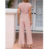 ZESICA Women’s Summer 2 Piece Sets Casual Work Office Pant Outfits | Short Sleeve Knit Belted Tops and Wide Leg Pants, Daily Vacation Matching Set, Business Pantsuits, Fashion Clothes(Dustypink)