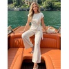 ZESICA Women’s Summer 2 Piece Sets Casual Work Office Pant Outfits | Short Sleeve Knit Belted Tops and Wide Leg Pants, Daily Vacation Matching Set, Business Pantsuits, Fashion Clothes(Greyapricot)
