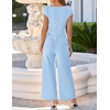 ZESICA Women’s Summer 2 Piece Sets Casual Work Office Pant Outfits | Short Sleeve Knit Belted Tops and Wide Leg Pants, Daily Vacation Matching Set, Business Pantsuits, Fashion Clothes(Blue)