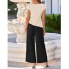 ZESICA Women’s Summer 2 Piece Sets Casual Work Office Pant Outfits | Short Sleeve Knit Belted Tops and Wide Leg Pants, Daily Vacation Matching Set, Business Pantsuits, Fashion Clothes(Apricot)