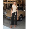 ZESICA Women’s Summer 2 Piece Sets Casual Work Office Pant Outfits | Short Sleeve Knit Belted Tops and Wide Leg Pants, Daily Vacation Matching Set, Business Pantsuits, Fashion Clothes(Sand)