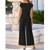 ZESICA Women’s Summer 2 Piece Sets Casual Work Office Pant Outfits | Short Sleeve Knit Belted Tops and Wide Leg Pants, Daily Vacation Matching Set, Business Pantsuits, Fashion Clothes(Black)