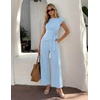 ZESICA Women’s Summer 2 Piece Sets Casual Work Office Pant Outfits | Short Sleeve Knit Belted Tops and Wide Leg Pants, Daily Vacation Matching Set, Business Pantsuits, Fashion Clothes(Blue)