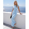 ZESICA Women’s Summer 2 Piece Sets Casual Work Office Pant Outfits | Short Sleeve Knit Belted Tops and Wide Leg Pants, Daily Vacation Matching Set, Business Pantsuits, Fashion Clothes(Blue)