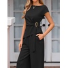 ZESICA Women’s Summer 2 Piece Sets Casual Work Office Pant Outfits | Short Sleeve Knit Belted Tops and Wide Leg Pants, Daily Vacation Matching Set, Business Pantsuits, Fashion Clothes(Black)