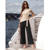 ZESICA Women’s Summer 2 Piece Sets Casual Work Office Pant Outfits | Short Sleeve Knit Belted Tops and Wide Leg Pants, Daily Vacation Matching Set, Business Pantsuits, Fashion Clothes(Sand)