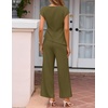 ZESICA Women’s Summer 2 Piece Sets Casual Work Office Pant Outfits | Short Sleeve Knit Belted Tops and Wide Leg Pants, Daily Vacation Matching Set, Business Pantsuits, Fashion Clothes(Armygreen)