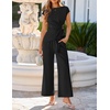 ZESICA Women’s Summer 2 Piece Sets Casual Work Office Pant Outfits | Short Sleeve Knit Belted Tops and Wide Leg Pants, Daily Vacation Matching Set, Business Pantsuits, Fashion Clothes(Black)