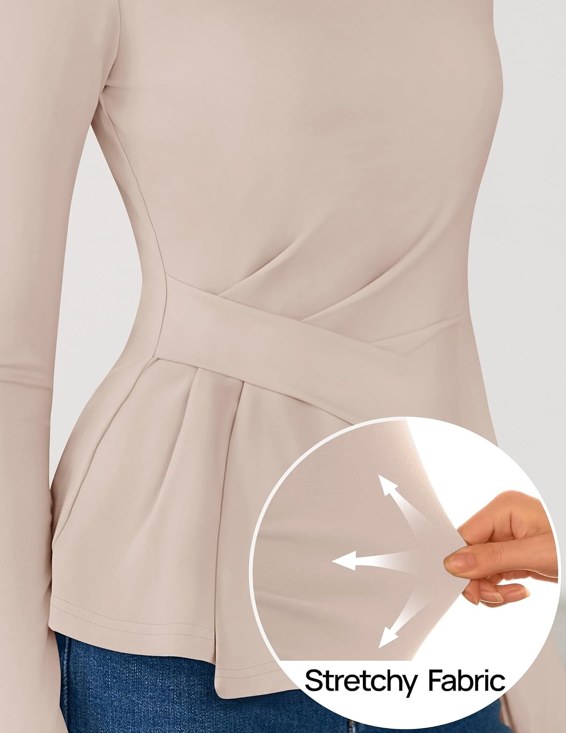 image:imageZESICA Womens Fall Long Sleeve Peplum Business Casual Tops Boat Neck Asymmetrical Tunic Blouse Comfy Soft Fabric Work Ofiice Outfits Fashion Trendy ClothesApricot
