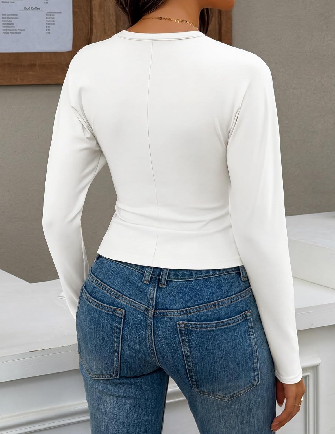 image:imageZESICA Womens Long Sleeve Cinched Waist Going Out Tops Ruched Waist Crewneck Batwing Stretchy Chic Crop Top 2026 Fall Fashion Trendy Blouse Y2K Date Night Business CasualWhite