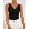 ZESICA Tank Tops for Women Summer Ribbed Knit V Neck Lace Trim Tanks Sleeveless Casual Going Out Cami Shirts 2026(Black)