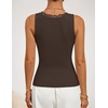 ZESICA Tank Tops for Women Summer Ribbed Knit V Neck Lace Trim Tanks Sleeveless Casual Going Out Cami Shirts 2026(Coffee)