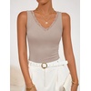 ZESICA Tank Tops for Women Summer Ribbed Knit V Neck Lace Trim Tanks Sleeveless Casual Going Out Cami Shirts 2026(Lightkhaki)