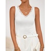 ZESICA Tank Tops for Women Summer Ribbed Knit V Neck Lace Trim Tanks Sleeveless Casual Going Out Cami Shirts 2026(White)