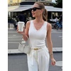 ZESICA Tank Tops for Women Summer Ribbed Knit V Neck Lace Trim Tanks Sleeveless Casual Going Out Cami Shirts 2026(White)
