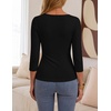 ZESICA Womens 3/4 Sleeve Asymmetrical Fall Shirts Ruched Going Out Tops | Slim Fit Tee Shirts, Dressy Casual Work Blouse, Cute Trendy Soft Undershirts, Spring Summer Fall Outfits(Black)