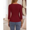 ZESICA Womens 3/4 Sleeve Asymmetrical Fall Shirts Ruched Going Out Tops | Slim Fit Tee Shirts, Dressy Casual Work Blouse, Cute Trendy Soft Undershirts, Spring Summer Fall Outfits(Burgundy)